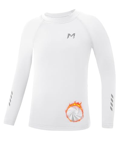 Moozava Boys Thermal Long Sleeve Shirts Youth Compression Fleece Lined Undershirt Kids Football Baseball Soccer Base Layer Top White S