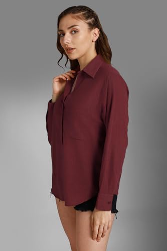 Image of High Star Women's Classic Oversized Spread Collar Long Sleeves Cotton Casual Shirt