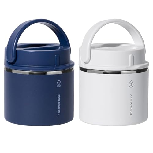 ThermoFlask 20 oz Insulated Food Jar, Leakproof Stainless Steel Food Containers, 2-Pack (Blue & White)