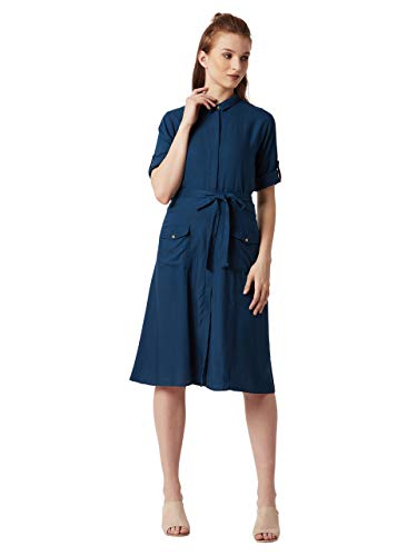 Image of Miss Chase Women's Olive Green Midi Shirt Dress