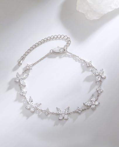 Dainty Gold Silver Bracelet for Women Trendy Non Tarnish 14K Gold Plated Cubic Zirconia Bracelet Simple Butterfly Flower Cubic Zirconia Bracelets Jewelry Gift for Women