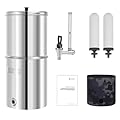 FACHIOO 2.25G Gravity Water Filter System, 304 Stainless Steel Countertop System with 2 Ceramic Filters and Stainless Steel Spigot, Reduce Chlorine, for Home, Camping, RVing, Off-Grid, Emergencies