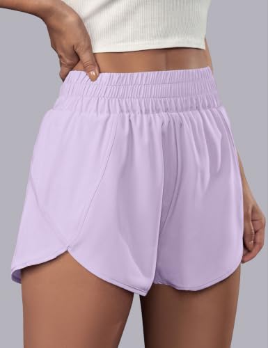 Image of BMJL Women's Athletic Shorts Running Workout Shorts Gym High Waisted Summer Short with Waistband Pocket | built-in liner,thick elastic waistband,split side,comfy fabric,zipper pocket,longer back,workout,athletic,curved back line