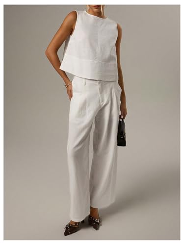 MakeMeChic Women's Linen Tank Tops Crew Neck Vest Tops Office Work Sleeveless Blouse4
