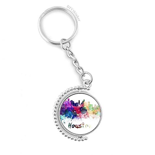 Key ring Houston Ville Aquarelle porte-clé rotatif multicolore 1,2x3,5 pouces moderne