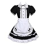 HAPNBCELE Klassisches Dienstmädchen-Kostüm für Damen, niedliche Schürze, französisches Dienstmädchenkleid, Cosplay, Party, Uniform, 7-teilig, Schwarz, L