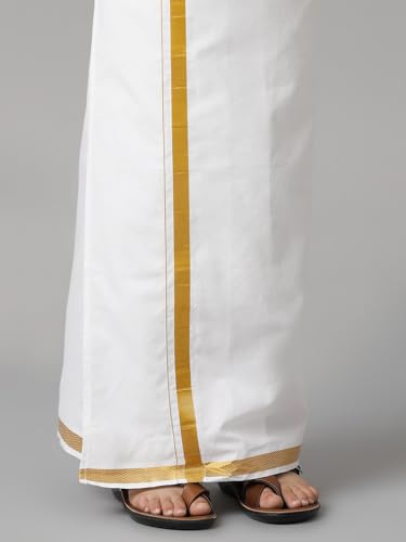 Image of RAMRAJ COTTON Boys Silk Cotton Shirt With Adjustable Cream Dhoti Perfect For Ceremonies| Festivals| And Special Occasions