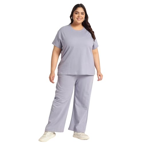 Image of Women's Relaxed Fit Cotton Co-Ord Set | Half Sleeve Top & Wide Leg Pants | Travel & Casual Wear