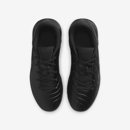 Nike Jr. Tiempo Legend 10 Club Little/Big Kids' Indoor/Court Low-Top Soccer Shoes (DV4354-002, Black/Deep Jungle/Black) Size 34