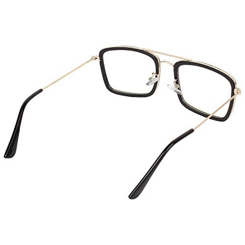 Image of Roshfort Men Women Square Eyewear Spectacles Frame Transparent Lens Light Weight Alloy Metal Eyeglass (C-4, Gold-Black)