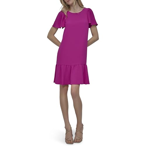 Image of DKNY Women's Flowy Short Sleeve Ruffle Hem Dress
