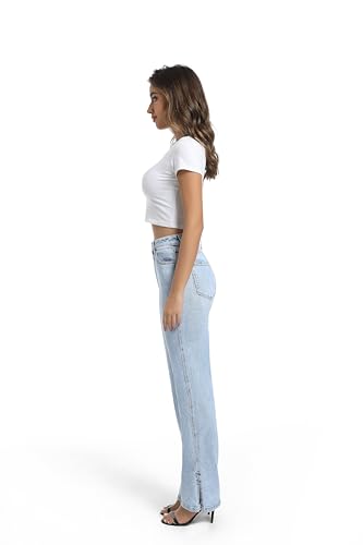 Womens Jeans High Waisted Stretchy Straight Leg Split Hem Jeans for Women Trendy Classic Denim4