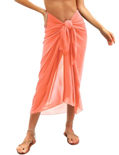 UMIPUBO Beach Sarong for Women Swimwear Bikini Cover Up Chiffon Wrap Sarongs Beach Pareo Long Skirts Dress Elegant Summer Swimsuit Cover-ups Scarf Shawl Beachwear (Apricot, One Size)