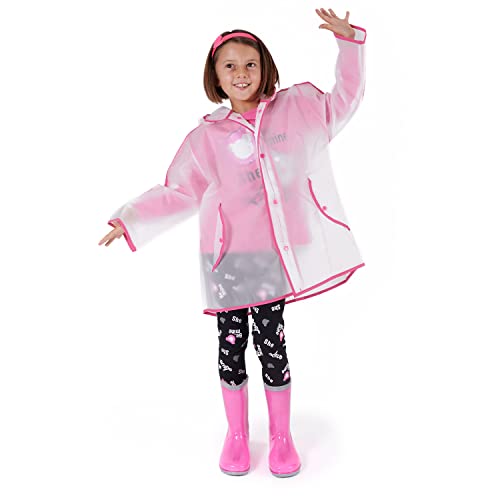 PERLETTI Trench Antipioggia Bambina - Giacca Impermeabile Pioggia con Maniche, Chiusura Bottoni e Cappuccio - Inserti Fucsia - Materiale Trasparente - 6/9 Anni Cool Kids
