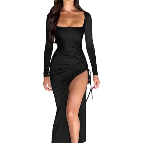 FZZOR Women's Square Neck Long Sleeve Maxi Dress Cover