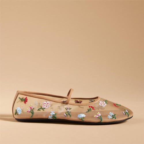 Women's Mesh Ballet Flats Embroidered Floral Mary Jane Flats Casual Comfortable Round Toe Ballerina Shoes3