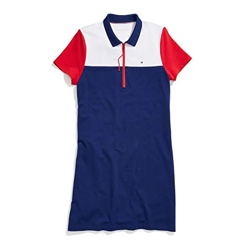 Tommy Hilfiger Women's Adaptive Polo Dress with Extended Zipper Pull, Blue Depths-PT/Bright White-PT/Apple RED, M