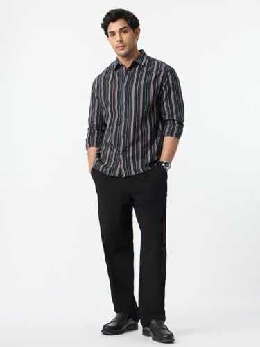 Image of The Souled Store Striped Shirt: Amazonia Men and Boys Long Sleeve Spread Collar Cotton Lightweight Easy to Style Everyday Office Wear Casual Relaxed Shirt