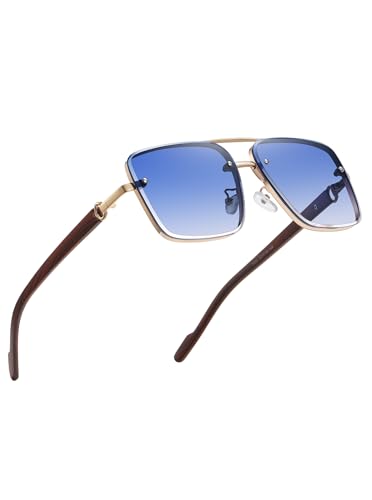 KAJILA Modern Sunglasses Men Large Head Fashion Shades for Men, Oversize Square UV 400 Protection Blue Lens Sunnies(7563)