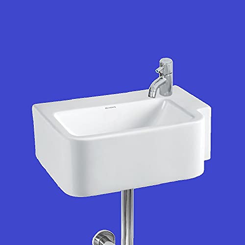 Image of Wash Basin Wall Hung cum Counter Table Top Mounted Glossy Finish White Sink for Bathroom 18 x 13 x 5 Inch