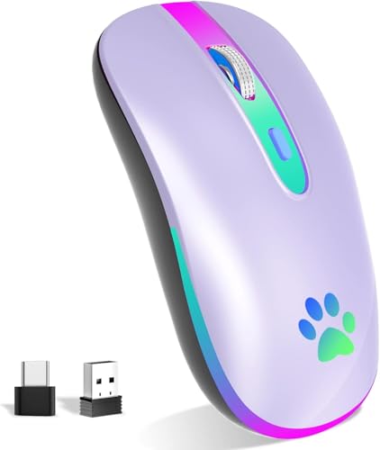 KBCASE Souris sans Fil Rechargeable, Souris Bluetooth Rétroéclairée de 7 Couleurs avec Mini récepteur USB de 2,4G, Souris Gamer pour PC, Mac, Ordinateur...