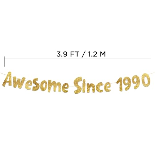 Image of Pre-Strung Awesome Since 1990 Gold Glitter Banner - Funny 36th Birthday and Anniversary Decorations for Men and Women - Party Supplies and Gifts
