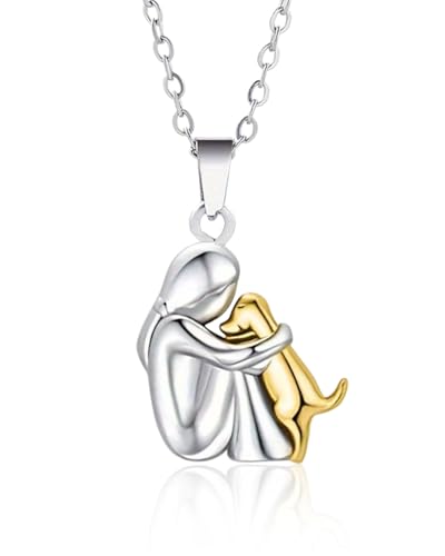 JUKOTA Collar de perro,Collar de abrazo de perro y niña, colgante de plata de ley 925 con forma de animal, regalo perfecto para niñas, hijas, madres y amigas