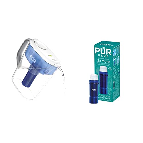 Pur Plus Water Pitcher Filtration System, 11 Cup, White & Pur Plus Water Pitcher Replacement Filter With Lead Reduction (1 Pack), Blue #TOP29