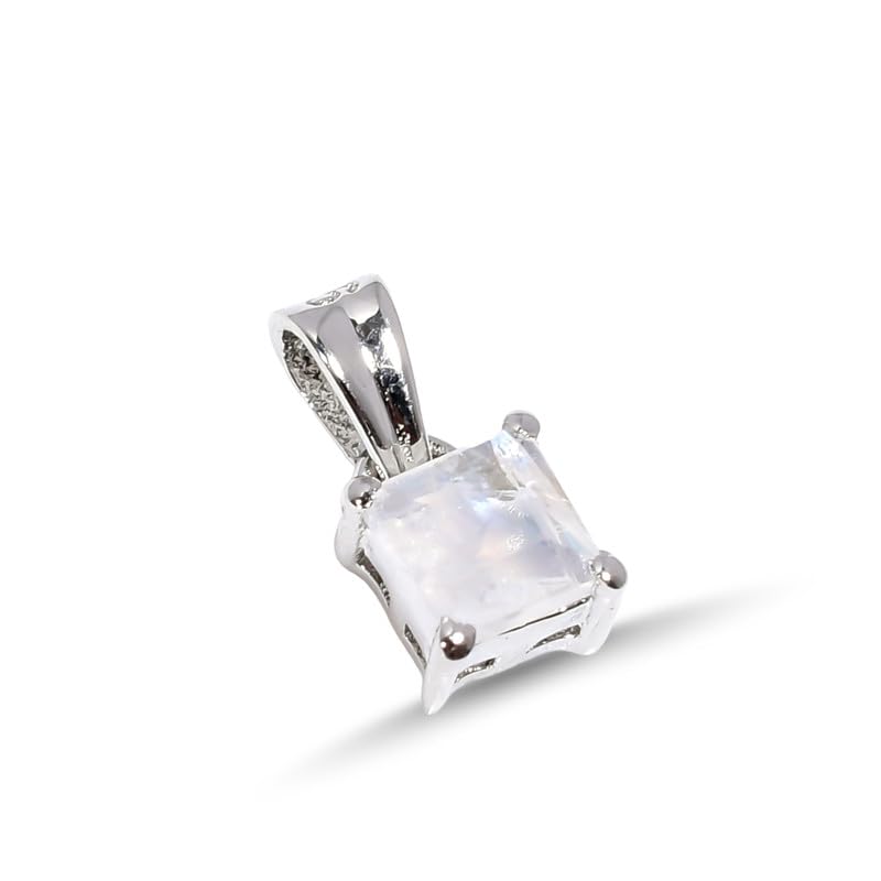 Pendentif argent 925 femme pierre de lune carrée 5mm bijoux tendance