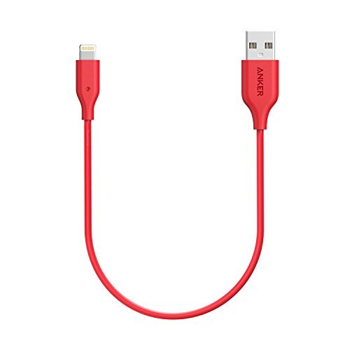 Anker Powerline 1ft Apple MFi Certified Short Lightning to USB Cable Sturdy Charging Cord for iPhone 5/5s/5c 6/6 Plus 6s/6s Plus 7/7 Plus, iPad Mini/Air/Pro iPod Touch(Red)