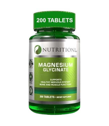 Nutritionl Magnesium Glycinate (Bisglycinate) 1900 mg 200 Tablets - 200 mg Elemental Magnesium & 4.2 mg Vitamin B6 Per Serving - to Support Muscle & Bone Function Physical Balance & Daily Wellness