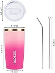 BJPKPK 20oz Gobelet en acier inoxydable avec couvercle et paille, tasse à vide double mur, tasse de voyage pour la boisson glacée et chaude, tasses de voyage d'isolation, Blossom cerise