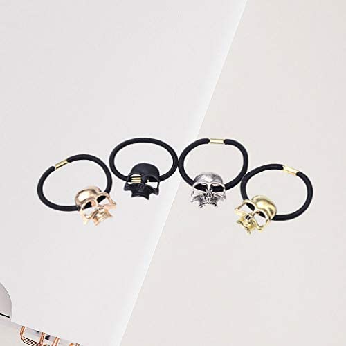 Lurrose 8Pcs Skull Hair Ties Punk Alloy Skeleton Ponytail Holder Black Stretch Halloween Hair Rope For Women Girls #TOP5