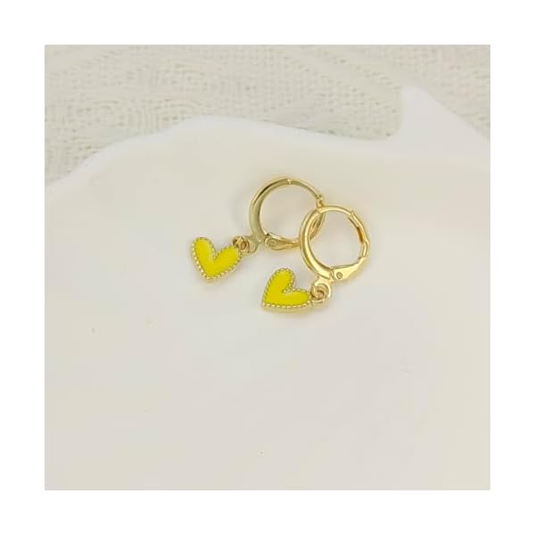 Heart Huggie Hoop Earrings for Women Mini Dangle Drop Earrings Hypoallergenic Tiny Cute Jewelry Gifts White Pink Yellow Black Coral - Image 4