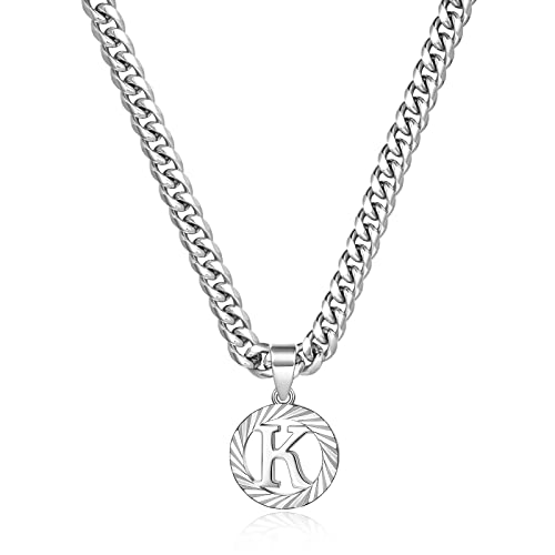 KissYan Gold Initial Necklace,14K Gold Plated Round Letter Pendant Hollow Capital Monogram 5mm Cuban Chain Necklace Alhpabets from A-Z Dainty Jewelry for Women Men