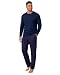 HEYO Schlafanzug Herren Lang Pyjama 100% Baumwolle Dunkelblau, XL
