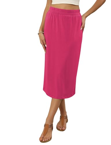 Image of Naggoo Midi Skirts for Women Summer Elastic High Waisted Basic Straight Skirt with Slit