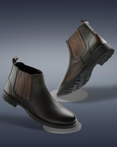 Image of Liberty Healers J757-01 Mens High Tops Chelsea Boots - Dark Brown | Synthetic Leather, Cushioned Footbed | Suitable for Wedding, Office Soft Cushioned Insole, Comfortable Fit