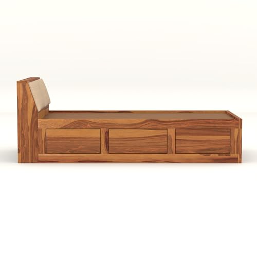 Image of Solid Sheesham Wood Single Size Bed with Box Storage for Bedroom Living Room Single Cot for Home Wooden Palang for Hotel (Honey, Size 6 * 3)