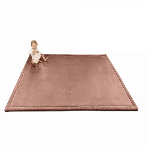 Image of Hakuna Matte CloudSoft Baby Play Mat for Floor 60" x 80" Brown – Coral Velvet Memory Foam Rug for Crawling & Cozy Play – Non-Slip, Water-Resistant, Easy-CareTummy Time Mat, Playmat for Playpen