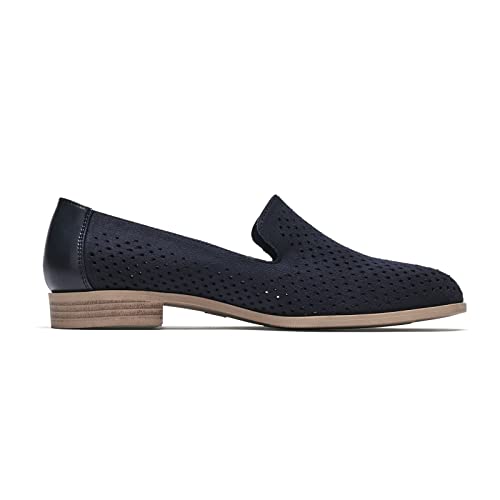 Centropoint Women's Breathable Penny Loafers Low Block Heel Slip-On Shoes Pointed Toe Dress Flats With Hole(Navy Faux Suede, Numeric_8) #TOP2