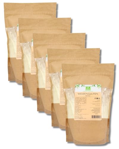Weizengluten 5 kg von der Grünen Essenz - veganer Fleischersatz 5x1 kg - Seitan Basis Pulver - Weizenkleber low carb - natürliches Verdickungsmittel - rein pflanzlich - Weizeneiweiß (5 kg)