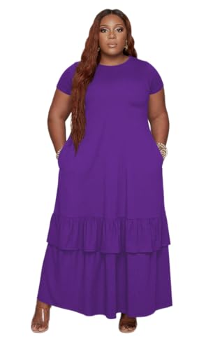 YeGine Womens Oversize Tshirt Dress Plus Size Short Sleeve Maxi Dress with Pockets Purple 5XL