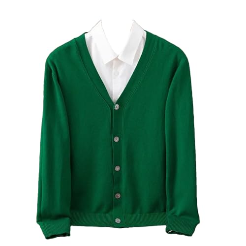 Men's Merino Wool Sweater Loose V-Neck Knitted Cardigan Sweater Lightweight Casual Long Sleeve Cardigan Emerald