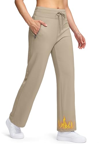 Soothfeel Women's Fleece Lined Pants 29' High Waisted Zipper Pockets Winter Warm Thermal Sweatpants...