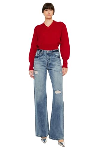 Kan Can Women's Distressed High Waist Bootcut Jeans4