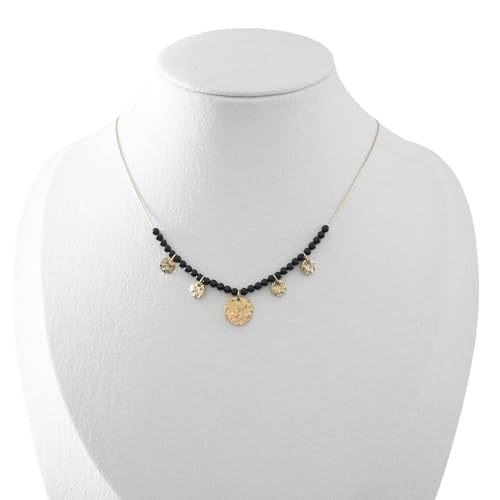Collier ras-de-cou acier inoxydable doré onyx noir, le raffinement des pampilles fines