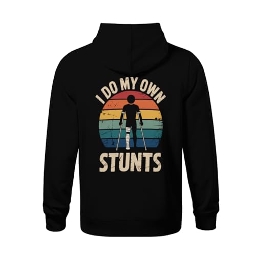 Kids Retro I Do My Own Stunts Funny Injury Leg Boys Girls Lightweight Kangaroo Pocket Fleece Hoodies3