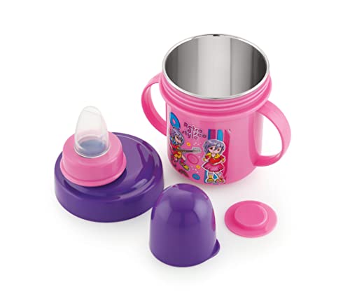 Image of Zerya Hippo Stainless Steel Baby Spout Sipper Cup for Kids /Toddler with Soft Silicone 250 ML (Pink)