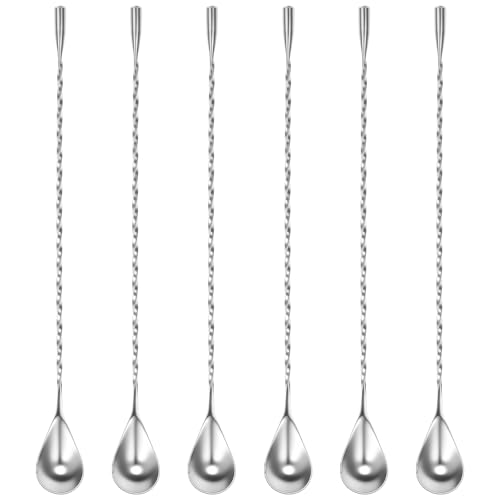 Harupink Lot de 6 cuillères à cocktail en acier inoxydable - 30 cm de long - Cuillères de bar - Mélangeurs à cocktail - Motif spirale - Accessoire de bar pour long drinks, bar, café, cocktail